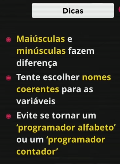 dicas de nomeação de variáveis